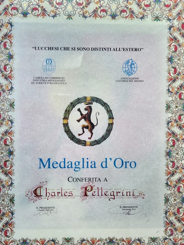 Award certificate for Charles Pellegrini