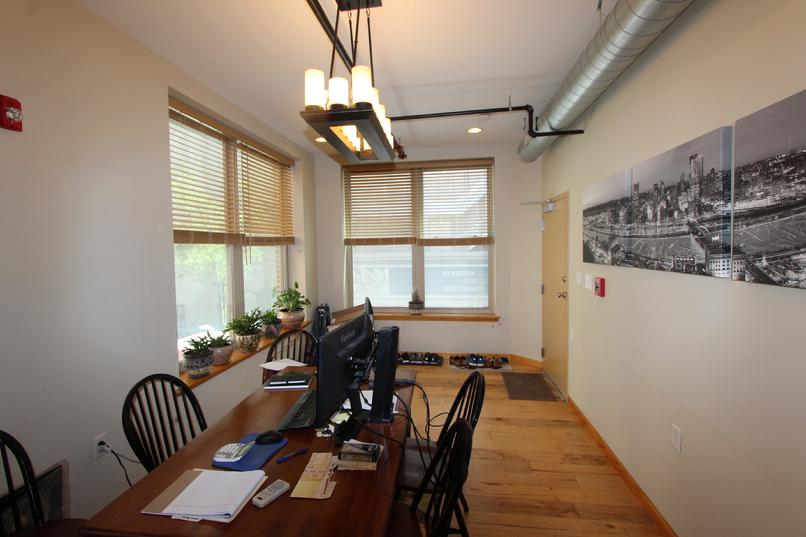 Office with wooden table