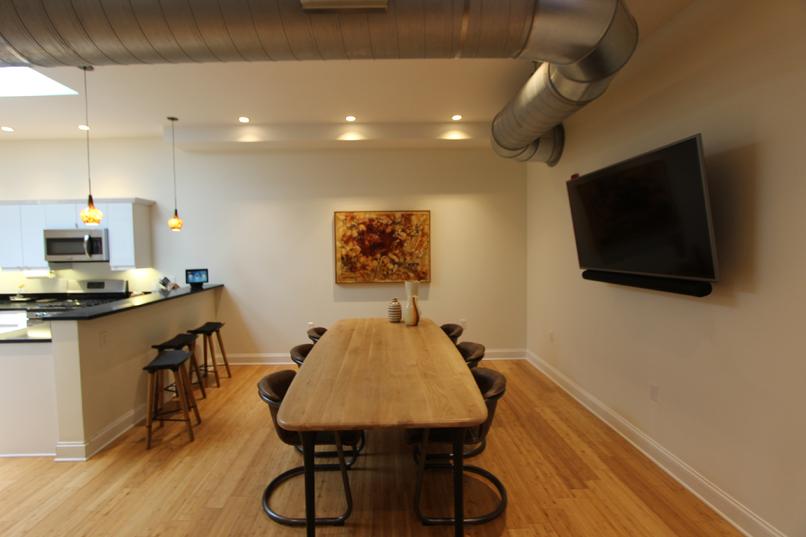 Dining area with wooden table